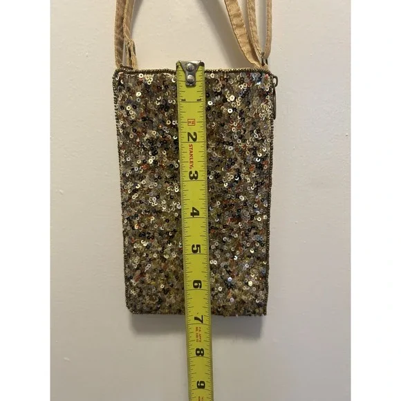 Beaded Bling Evening Bag Clutch Wallet Pocket Crossbody Strap Wristlet Bamboo - Picture 7 of 8